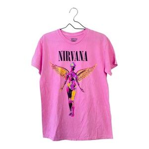 NIRVANA Pink In Utero Live 93 Concert T Shirt Angel Graphic Tee Women’s Medium